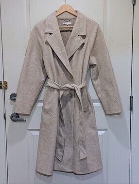 EUC Ava and Ever 12 Super Soft Tan Double Breasted Tie Waist Trench Coat